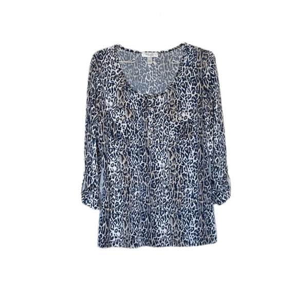Dress Barn Leopard Animal Print 3/4 Sleeve Stretchy Blouse Women’s Large - Picture 1 of 12